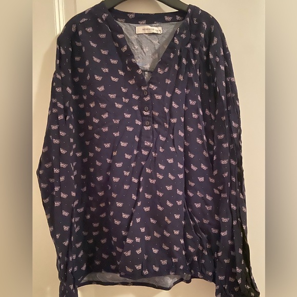 Navy blouse with pink butterfly size 36 Eur / Uk 8 - Picture 3 of 4